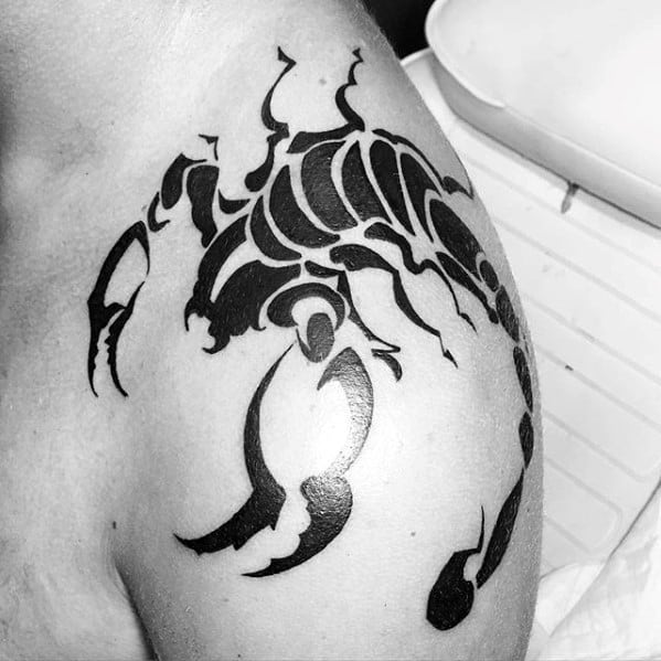 Shoulder Male Scorpion Tibal Tattoo Design Ideas