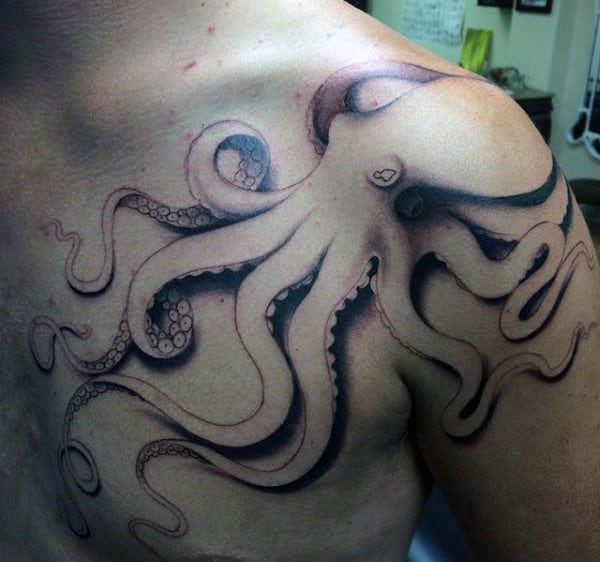 Outline Shoulder Octopus Tattoo Design Inspiration For Men