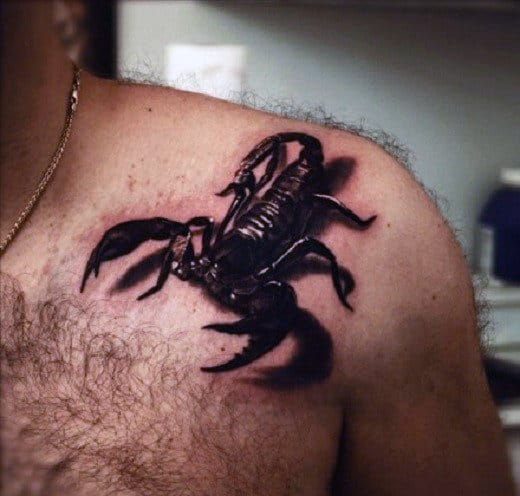 Shoulder Scorpion 3d Design With Shadow Mens Tattoos