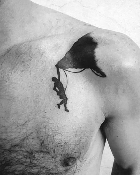Shoulder Solid Black Ink Mens Tattoo Rock Climbing Design