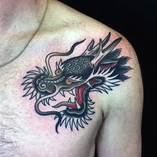 Shoulder Traditional Dragon Tattoo Design Ideas For Males