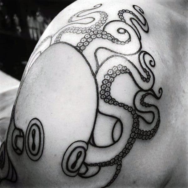 Shoulder Traditional Octopus Male Black Ink Outline Tattoo