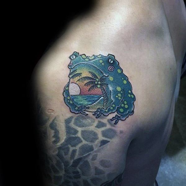 Shoulder Tropical Themed Guys Toad Tattoos