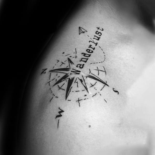 Shoulder Wanderlust Compass Masculine Tattoo Ideas
