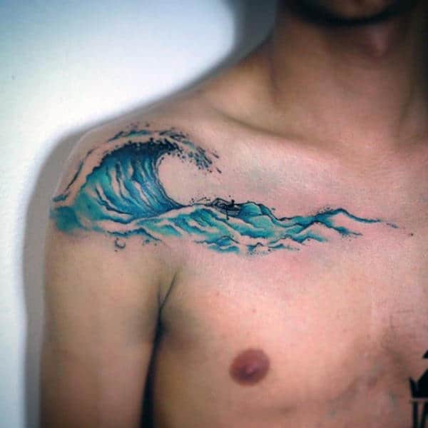 Shoulder Water Waves Tattoo Designs On Males
