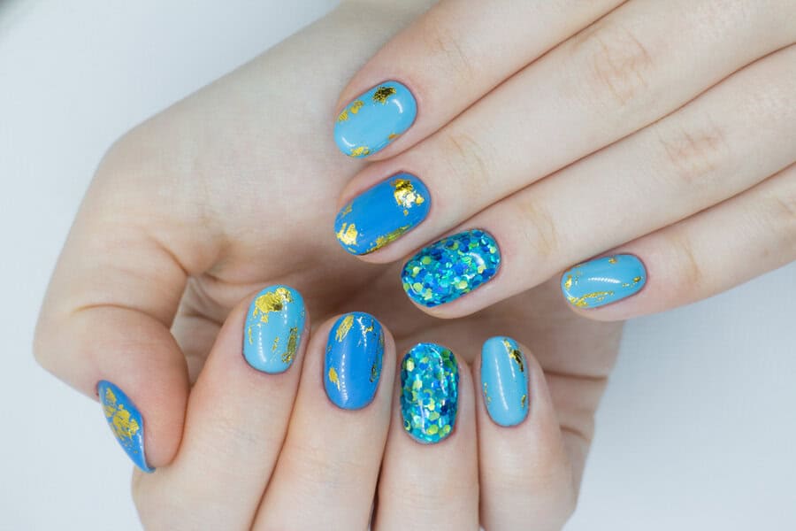 Blue and gold nail art