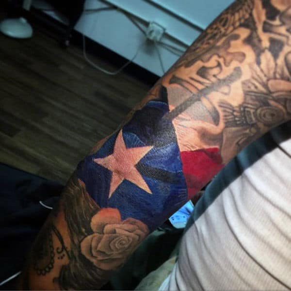 Sick Elbow Tattoos On Guys Red White And Blue Flag