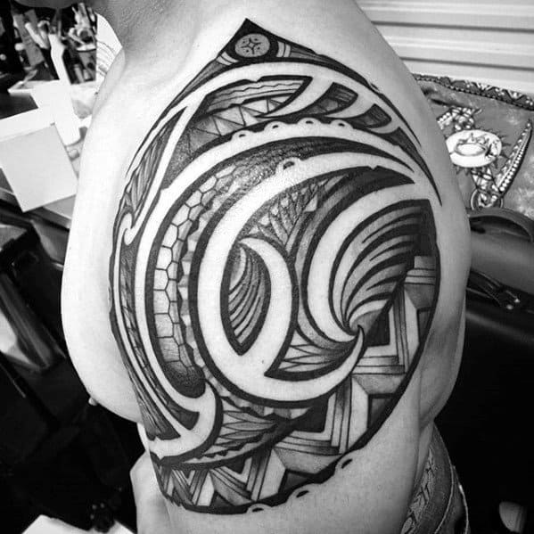Sick Tribal Shoulder Cap Tattoo Designs For Guys