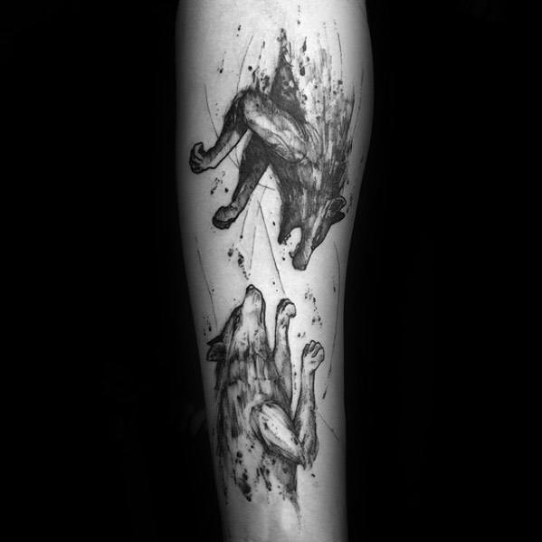Sick Wolf Watercolor Inner Forearm Tattoo Ideas For Gentlemen