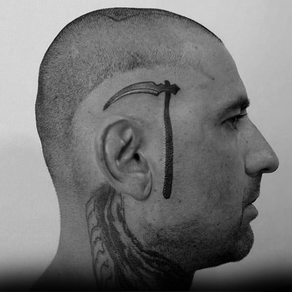 Side Of Head Scythe Guys Tattoo Designs