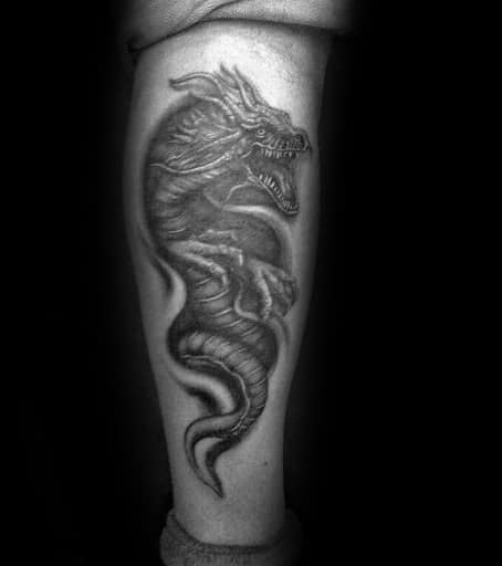 Side Of Leg Guys 3d Dragon Tattoo