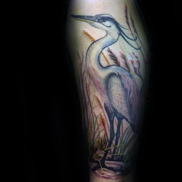 Side Of Leg Heron Tattoo On Men