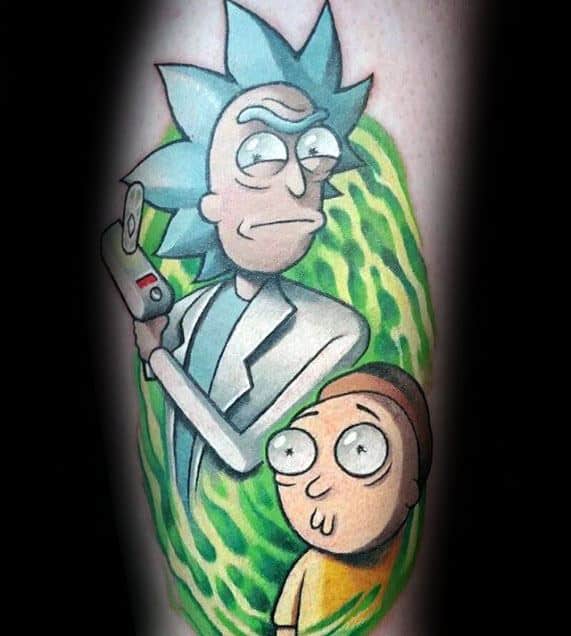 Side Of Leg Mens Rick And Morty Tattoo