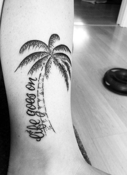 Side Of Leg Palm Tree Male Life Goes On Tattoo Ideas