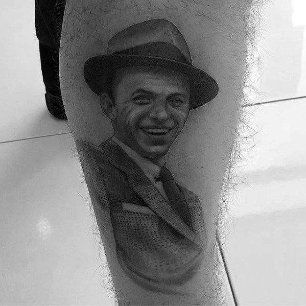 Side Of Leg Portrait Of Frank Sinatra Guys Tattoo Designs