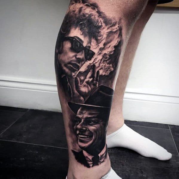 Side Of Leg Realistic Portrait Frank Sinatra Male Tattoos