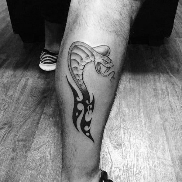 Side Of Leg Snake Animal Tribal Tattoo Designs For Guys