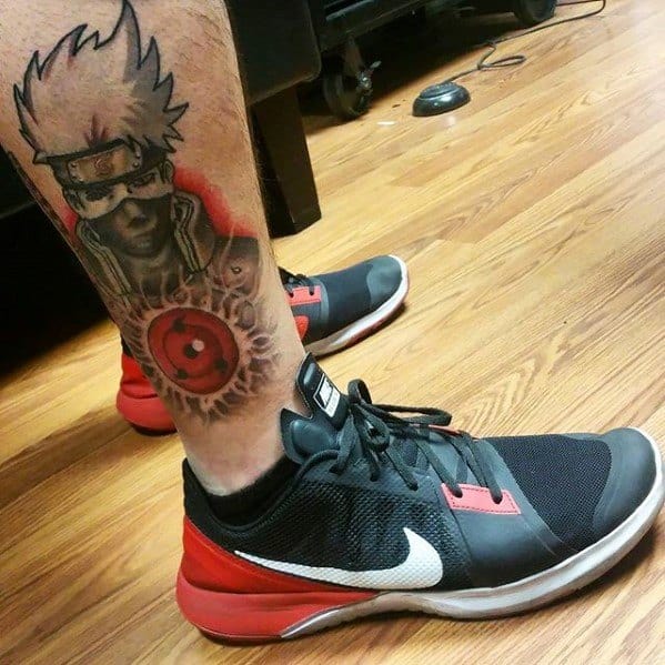 Side Of Lower Leg Masculine Kakashi Tattoos For Men
