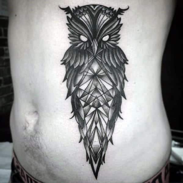 Side Of Rib Cage Body Mens Geometric Owl Tattoos
