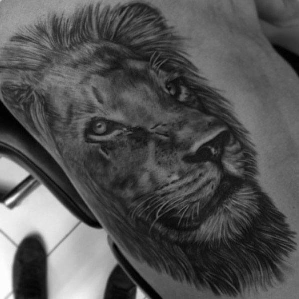 Side Of Ribcage Male Realistic Lion Tattoo