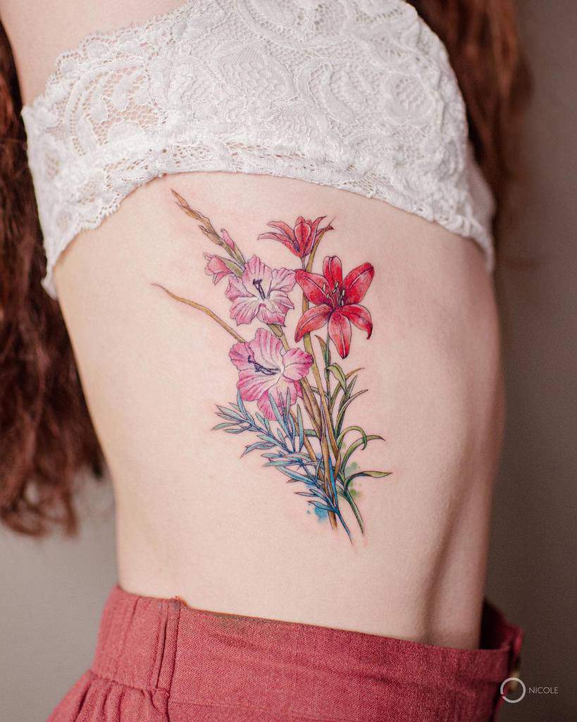 side wildflower tattoos nicole_inkart