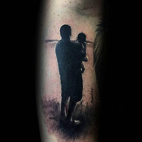 Silhouette Father And Child Arm Tattoos For Guys