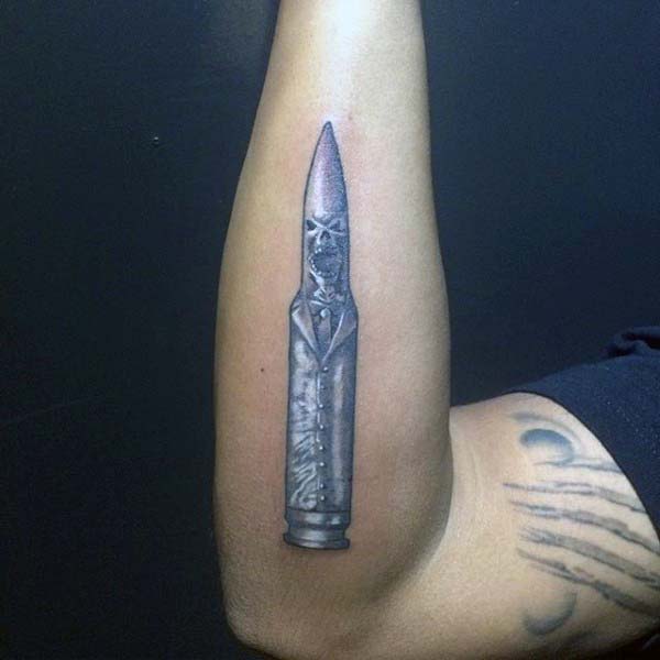 Silver Bullet Tattoo For Guys On Inner Forearm