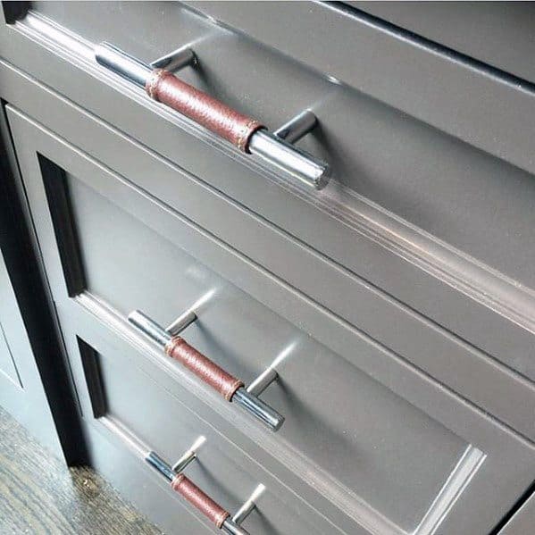 Silver Kitchen Cabinet Hardware Ideas With Leather Trim Detail
