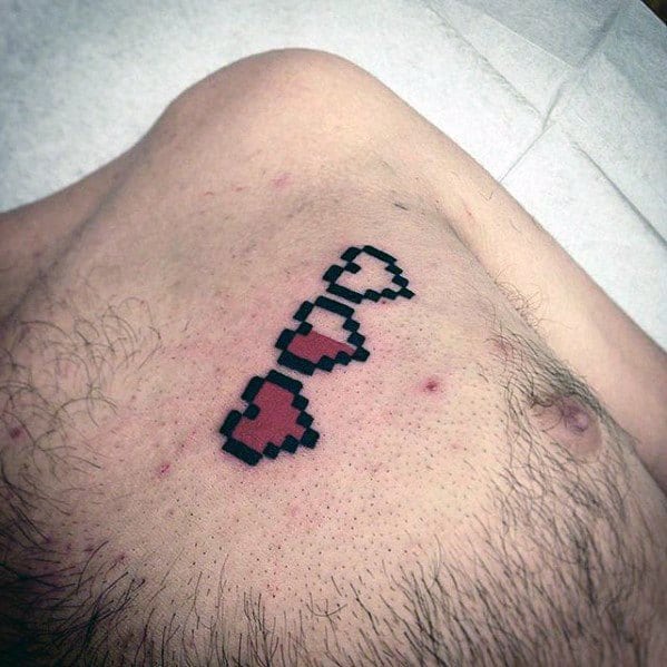 Simple 8 Bit Hearts Mens Video Game Tattoo Design On Chest