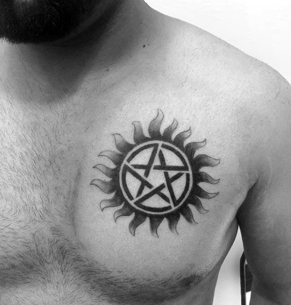 Simple Anti Possession Male Chest Tattoos