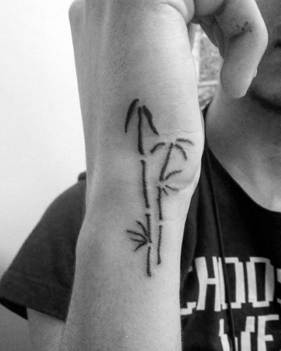 Simple Bamboo Tree Guys Side Of Hand Tattoo