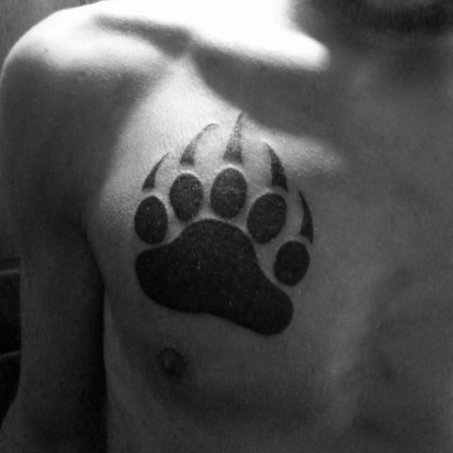 Simple Bear Claw Black Ink Chest Tattoo On Man