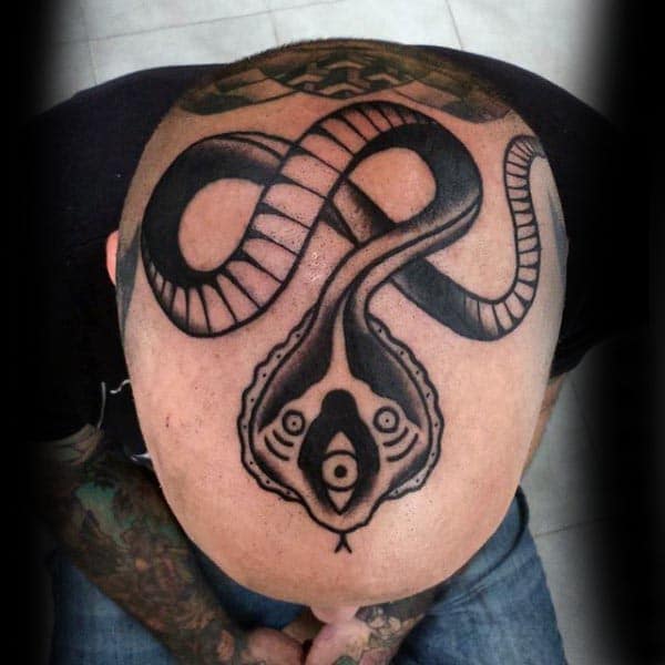 Simple Black Ink Cobra Mens Head Tattoos