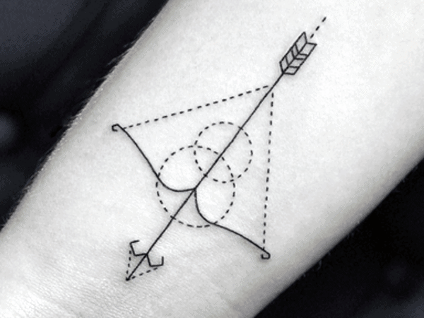 Simple Bow And Arrow Line Art Tattoo For Men On Wrist