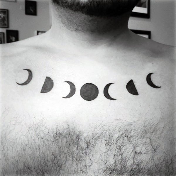 Simple Collar Bone Solid Back Ink Moon Phases Mens Tattoo