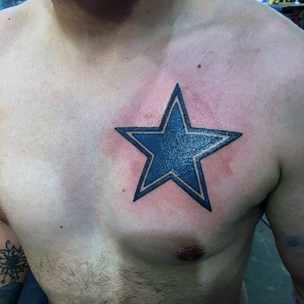 Simple Dallas Cowboys Guys Blue Star Chest Tattoo