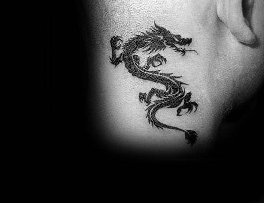 Simple Dragon Male Tattoos On Back Of Neck
