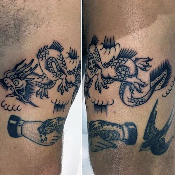 Simple Dragon Tattoo On Mens Leg
