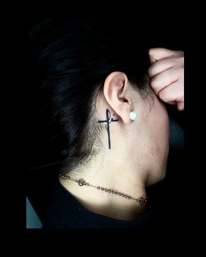 behind ear cross tattoos
