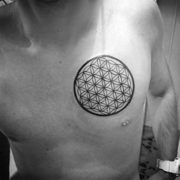 Simple Flower Of Life Mens Chest Tattoos