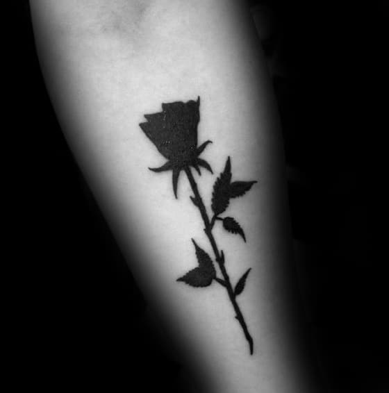 Simple Forearm Black Solid Ink Rose Flower Mens Tattoos