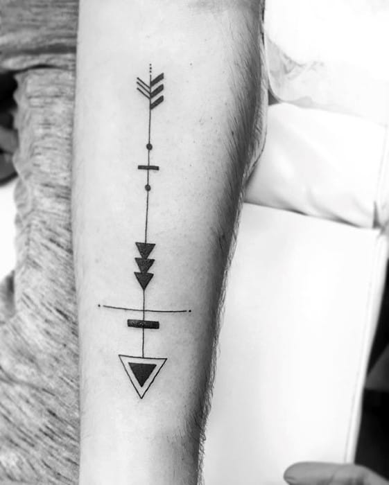 Simple Geometric Arrow Inner Forearm Tattoos For Men