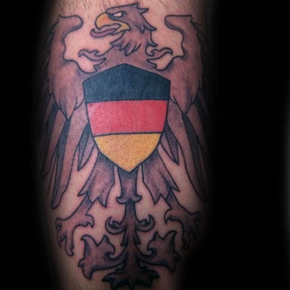 Simple German Eagle Male Leg Calf Tattoo Inspiration