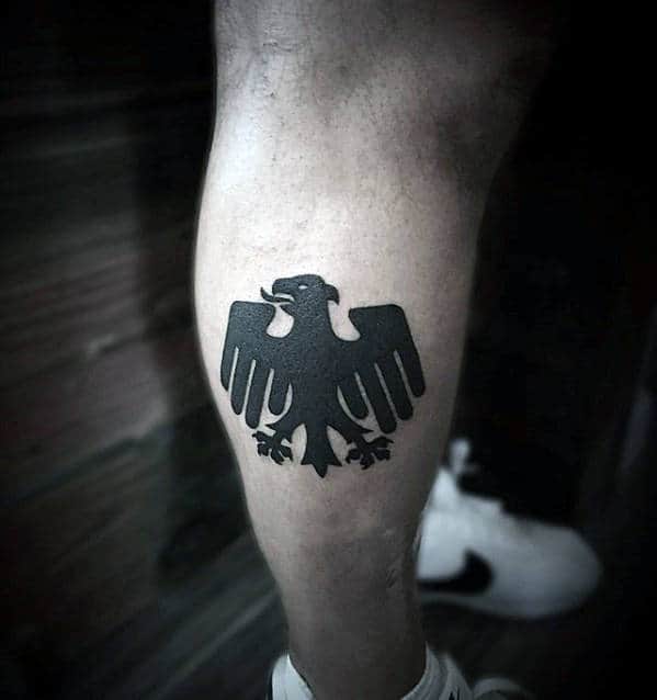 Simple German Eagle Mens Solid Black Ink Leg Tattoo