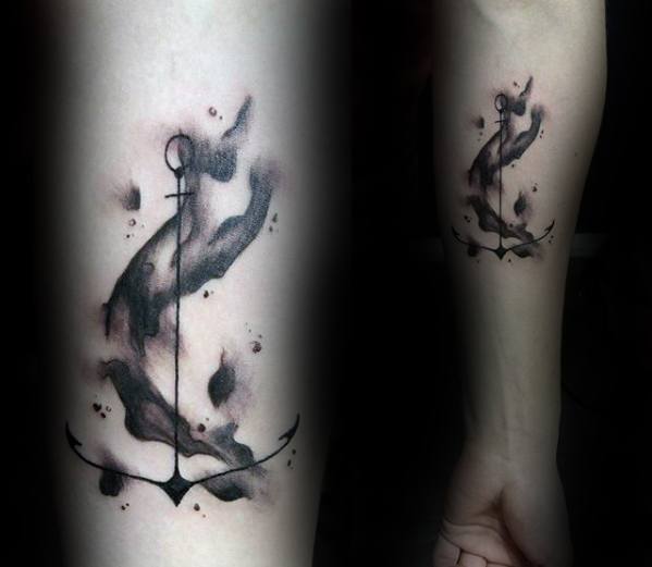 Simple Guys Anchor Forearm Tattoo With Watercolor Design
