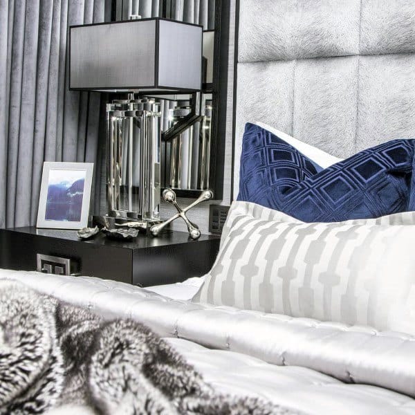 modern elegant bedroom silver lamp silver headboard 