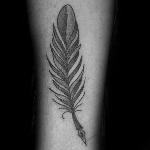 Simple Inner Forearm Guy With Quill Tattoo Design
