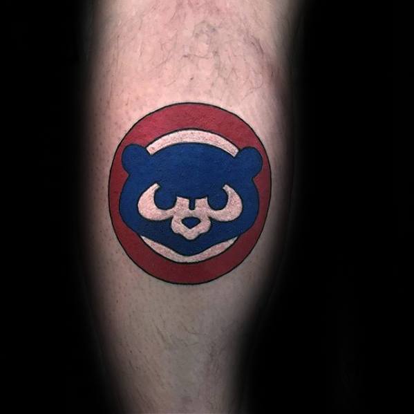 Simple Leg Calf Chicago Cubs Tattoo Designs For Guys