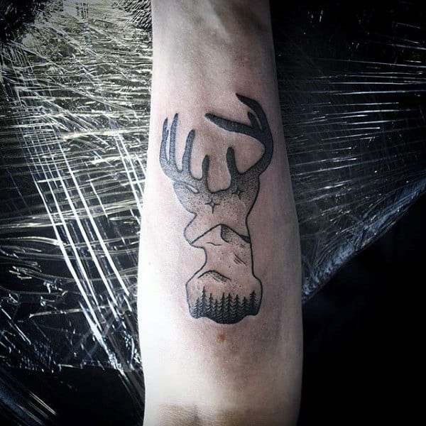 Simple Masculine Deer Rack Tattoos On Guys