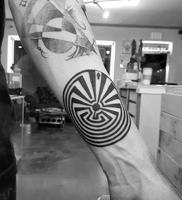 Simple Mens Geometric Optical Illusion Inner Forearm Tattoo